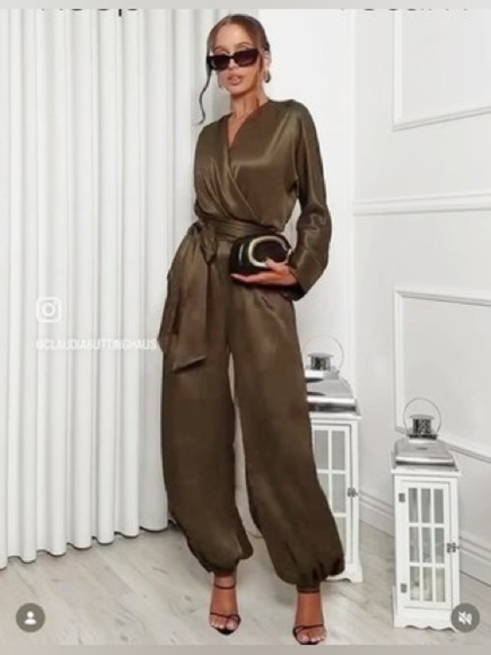 NWT. Zara ZW Collection Dark Khali Satin Effect Long Bloomer Jumpsuit. Size L. - Picture 6 of 15